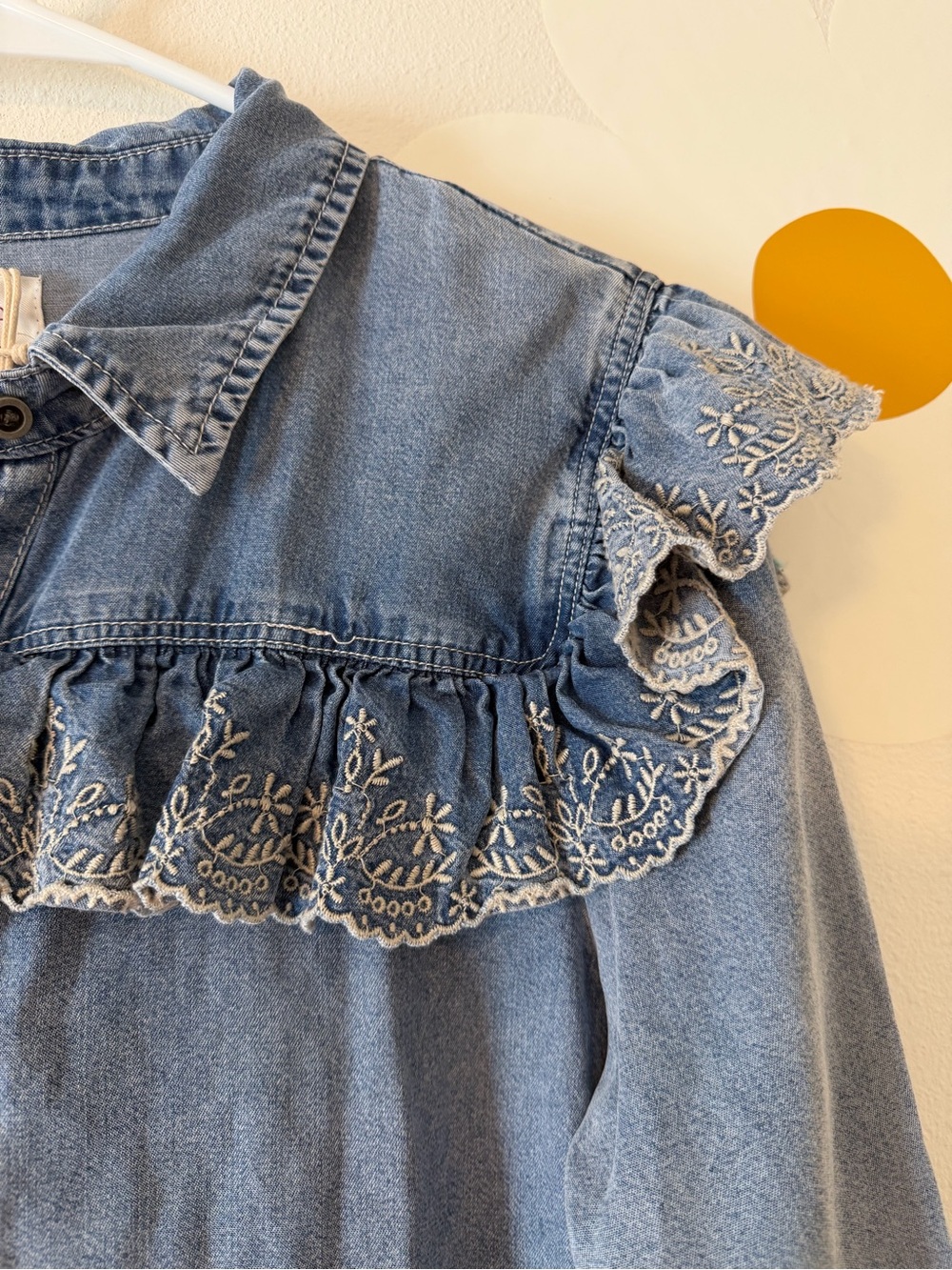 NWT Driftwood Ruffled Denim Chambray Lyocell Eyelet Button Up Western Shirt - Picture 3 of 10